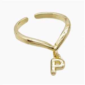 Copper Ring With Letter-P Gold Plated, approx 6-7mm, 18mm dia