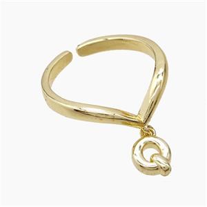 Copper Ring With Letter-Q Gold Plated, approx 6-7mm, 18mm dia