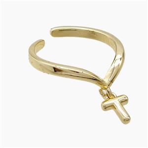 Copper Ring With Letter-T Gold Plated, approx 6-7mm, 18mm dia