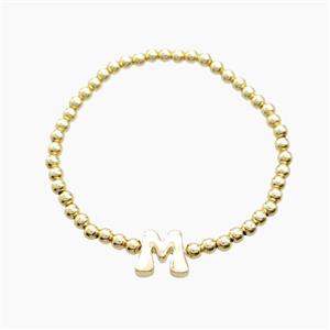 Copper Bracelet With Letter-M Stretchy Gold Plated, approx 4mm, 8-11mm, 55mm dia