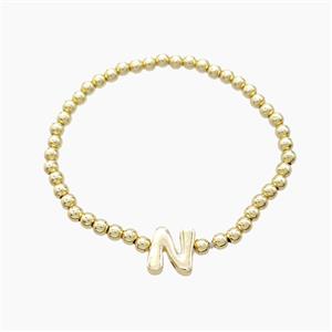 Copper Bracelet With Letter-N Stretchy Gold Plated, approx 4mm, 8-11mm, 55mm dia