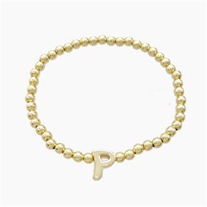 Copper Bracelet With Letter-P Stretchy Gold Plated, approx 4mm, 8-11mm, 55mm dia