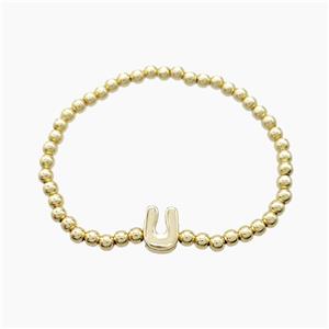Copper Bracelet With Letter-U Stretchy Gold Plated, approx 4mm, 8-11mm, 55mm dia