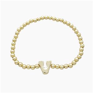 Copper Bracelet With Letter-V Stretchy Gold Plated, approx 4mm, 8-11mm, 55mm dia
