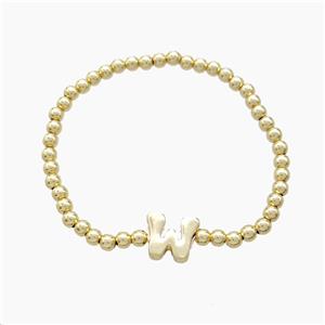 Copper Bracelet With Letter-W Stretchy Gold Plated, approx 4mm, 8-11mm, 55mm dia