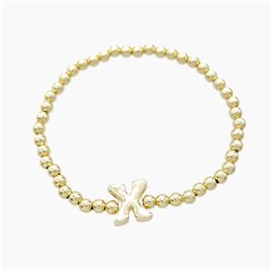 Copper Bracelet With Letter-X Stretchy Gold Plated, approx 4mm, 8-11mm, 55mm dia
