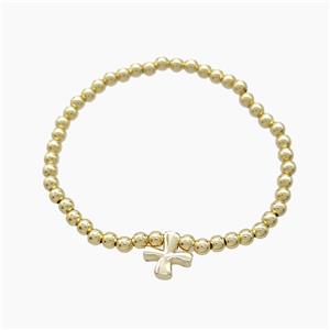 Copper Bracelet With Letter-X Stretchy Gold Plated, approx 4mm, 8-11mm, 55mm dia