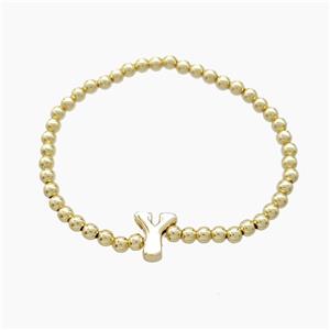 Copper Bracelet With Letter-Y Stretchy Gold Plated, approx 4mm, 8-11mm, 55mm dia