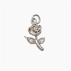 Copper Rose Flower Pendant Pave Zirconia Platinum Plated, approx 8-10mm