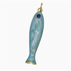 Copper Fish Pendant Blue Enamel Gold Plated, approx 8-32mm