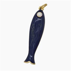 Copper Fish Pendant Darkblue Enamel Gold Plated, approx 8-32mm