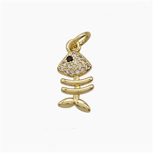Copper Fishbone Pendant Pave Zirconia 18K Gold Plated, approx 7-12mm