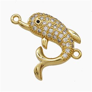 Copper Dolphin Connector Pave Zirconia 18K Gold Plated, approx 18mm