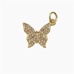 Copper Butterfly Pendant Pave Zirconia 18K Gold Plated, approx 11-12mm