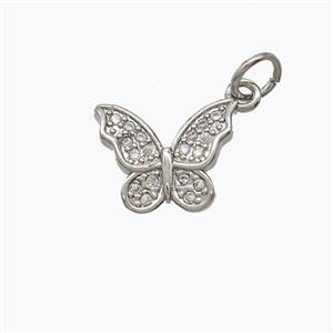 Copper Butterfly Pendant Pave Zirconia Platinum Plated, approx 10-12mm