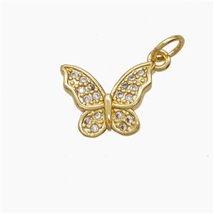 Copper Butterfly Pendant Pave Zirconia 18K Gold Plated, approx 10-12mm