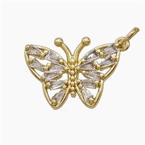 Copper Butterfly Pendant Pave Zirconia 18K Gold Plated, approx 15-18mm