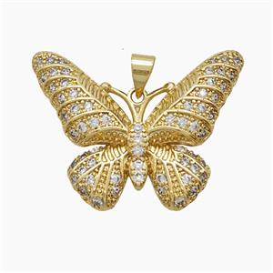Copper Butterfly Pendant Pave Zirconia 18K Gold Plated, approx 23-30mm