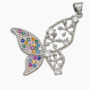 Copper Butterfly Pendant Pave Zirconia Platinum Plated, approx 20-28mm