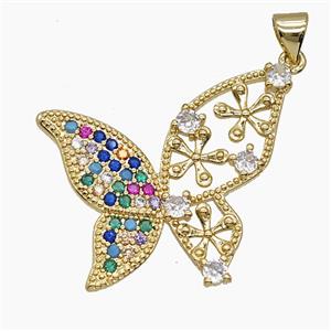 Copper Butterfly Pendant Pave Zirconia 18K Gold Plated, approx 20-28mm