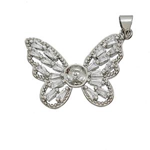 Copper Butterfly Pendant Pave Zirconia Platinum Plated, approx 20-25mm