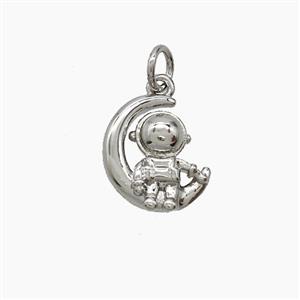 Copper Astronaut And Moon Pendant Platinum Plated, approx 11-12mm