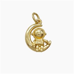 Copper Astronaut And Moon Pendant 18K Gold Plated, approx 11-12mm