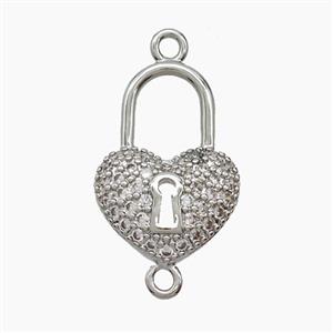 Copper Heart Lock Connector Pave Zirconia Platinum Plated, approx 12-18mm