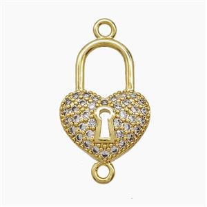 Copper Heart Lock Connector Pave Zirconia 18K Gold Plated, approx 12-18mm