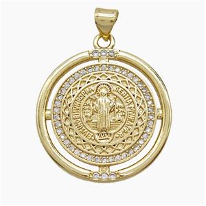 Copper Pendant Pave Zircon, Gold Plated, approx 24mm