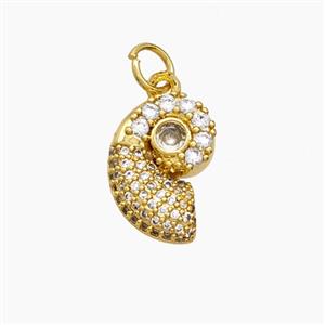 Copper Snail Shell Pendant Micropave Zirconia 18K Gold Plated, approx 9-14mm