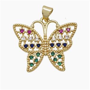 Copper Butterfly Pendant Pave Zirconia 18K Gold Plated, approx 20-25mm