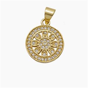 Copper Flower Pendant Micropave Zirconia 18K Gold Plated, approx 13.5mm
