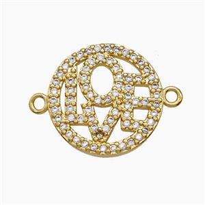 Copper LOVE Connector Micropave Zirconia 18K Gold Plated, approx 17mm