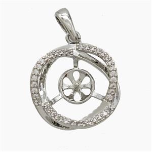 Copper Flower Pendant Pave Zirconia With Bail Double Platinum Plated, approx 18.5mm
