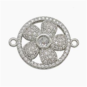 Copper Flower Connector Pave Zirconia Platinum Plated, approx 18mm