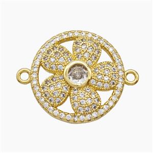Copper Flower Connector Pave Zirconia 18K Gold Plated, approx 18mm