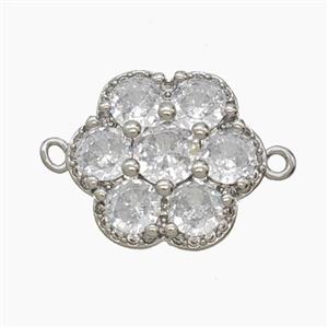 Copper Flower Connector Pave Zirconia Platinum Plated, approx 18mm
