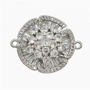 Copper Flower Connector Micropave Zirconia Platinum Plated, approx 21mm