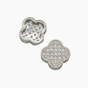 Copper Clover Beads Pave Zirconia Platinum Plated, approx 10mm