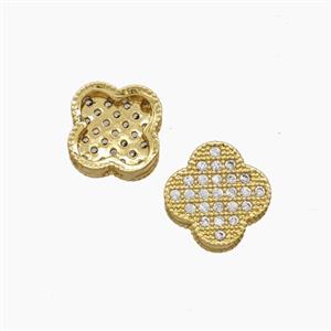 Copper Clover Beads Pave Zirconia 18K Gold Plated, approx 10mm