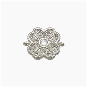Copper Clover Connector Pave Zirconia Platinum Plated, approx 11mm