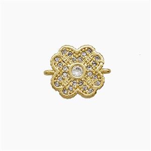 Copper Clover Connector Pave Zirconia 18K Gold Plated, approx 11mm