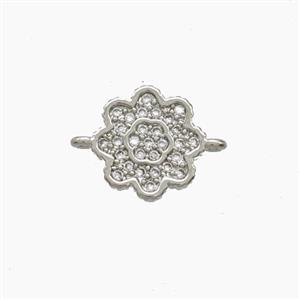 Copper Flower Connector Pave Zirconia Platinum Plated, approx 10mm