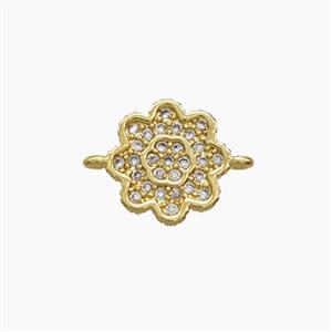 Copper Flower Connector Pave Zirconia 18K Gold Plated, approx 10mm