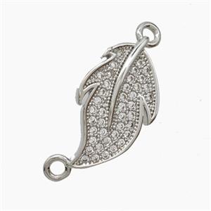 Copper Leaf Connector Pave Zirconia Platinum Plated, approx 11-20mm
