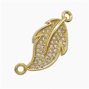 Copper Leaf Connector Pave Zirconia 18K Gold Plated, approx 11-20mm
