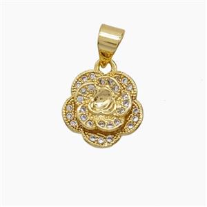 Copper Flower Pendant Pave Zirconia 18K Gold Plated, approx 11.5mm