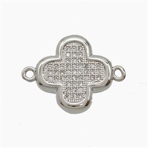 Copper Clover Connector Pave Zirconia Platinum Plated, approx 16mm