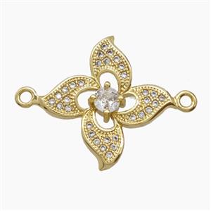 Copper Flower Connector Pave Zirconia 18K Gold Plated, approx 20mm